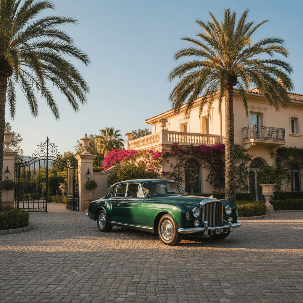 Classic luxury sedan in Mediterranean setting